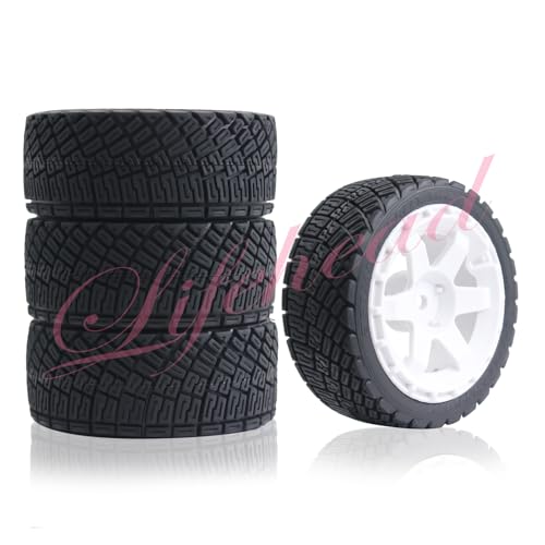 Lifehead 67mm RC On-Road Rally Car Tires and Wheels for 1/10 RC On-Road Touring Drift Car HSP Tamiya XV01 TT01 TT02B HPI Kyosho FAZER MK2 /12mm Hex - color: White a