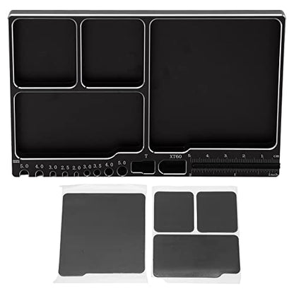 Drfeify RC Repair Screw Tray,Portable Aluminium Alloy Magnetic Magnetic Parts Tray with Magnetic Pad for RC Repair (Black) - color: Black
