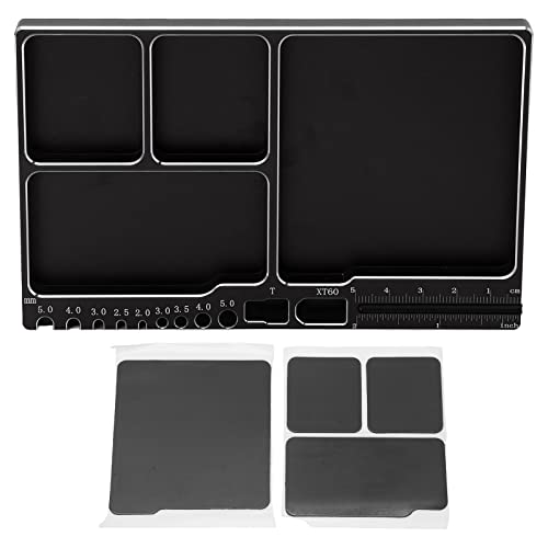 RC Magnetic Tray, 16x10x1.1cm Universal Aluminium Alloy Screw Tray RC Model Repair Tool Tray with Magnetic Pad for RC Trucks (Black) - color: Black