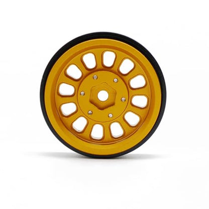 1.3” Brass Beadlock Wheels, -5.40mm Offset CNC 7 mm Hex Rims for 1/18 1/24 RC Crawler TRX4M, Axial SCX24 AX24, Redcat Ascent-18, FMS FCX24, 4 pcs, Gold - color: Gold