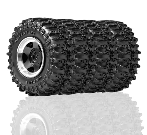 1.3" Beadlock Wheel Tires, Aluminum 1.3 Beadlock Wheels and Tires Upgraded 1.45-inch Wheel for for 1/24 SCX24 AX24 FCX24 1/18 TRX4M FMS RC Crawler Car Upgrade (Black) - color: Balck