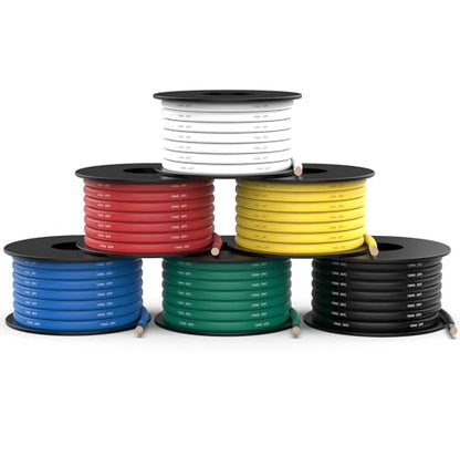 NAOEVO 12 Gauge Wire, Tinned Copper Silicone 12 AWG Automotive Wire, 90FT | 200°C, High Conductivity, Flexible 12 AWG Stranded Wire, 12 AWG Wire for Automotive, LED, DIY, Circuit (6 Colors 15ft/Spool) - size: 15ft, style: 12AWG