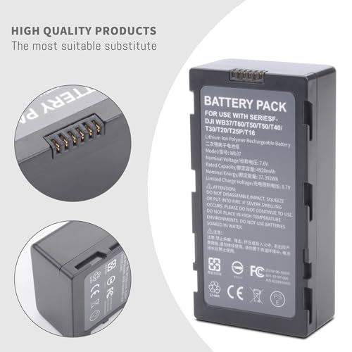 2Pack WB37 RC Battery, Dual USB-C Charger Hub Box Compatible for DJ RC Plus | Remote Monitor Video Transmitter, Video Receiver, CrystalSky, Cendence Remote Controller