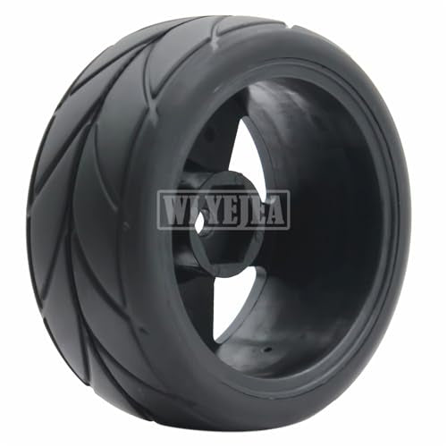 4PCS RC 1/10 On-Road Tires 65mm RC Rubber Tires w/Plastic Wheel Rim 12mm Hex Fit for 1/10 RC On-Road Rally Car HPI Tamiya TT01 TT02 Kyosho Wltoys 144001 - color: Black 2