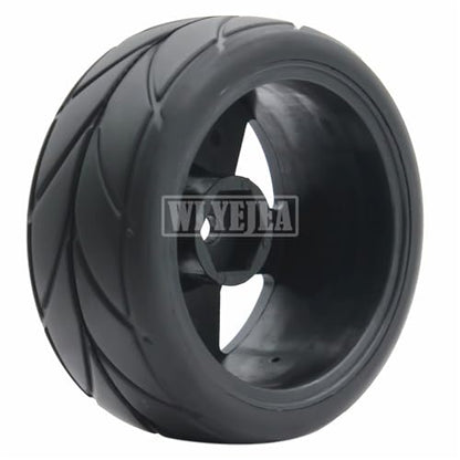 4PCS RC 1/10 On-Road Tires 65mm RC Rubber Tires w/Plastic Wheel Rim 12mm Hex Fit for 1/10 RC On-Road Rally Car HPI Tamiya TT01 TT02 Kyosho Wltoys 144001 - color: Black 2