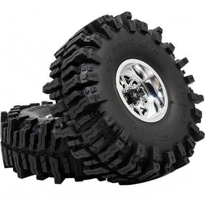 HOBBYSOUL 5.9'' Tall Mud Slingers XL RC 2.2 beadlock Wheels and Tires Set | -11mm negative offset silver beadlock wheel rims, T8 Compound Tire, For 1/10 RC Crawlers Truck Upgrades - color: Silver, size: 150mm / 5.9inch Tall
