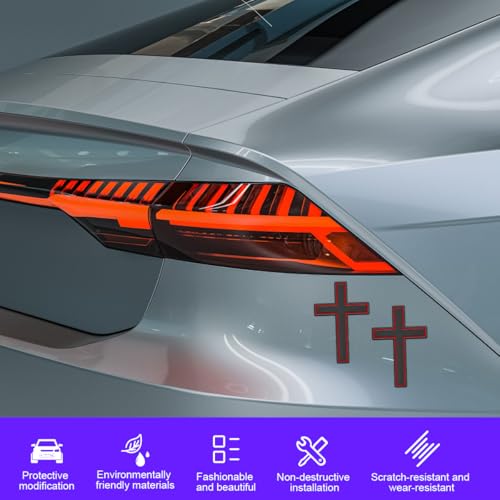 2PCS Metal Jesus Christ Cross Badge Car Stickers, 1.8" x 2.5" Alloy 3D Self-Adhesive Vehicle Emblem Decal for Covering Scratches, Auto Trunk Tail Decoration, Universal Fit (Black Red)