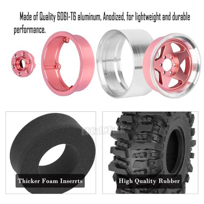 4PCS RC 1.9 in Wheel Tires for 1/10 TRX4 TRX6 SCX10 SCX10 II 90046 SCX10 III AXI03007 Gen7/8 D90 VS4-10 RC Crawler Car,BRCatWPark Alloy 1.9 Beadlock Wheel and Rubber Tires w/Sponge,Pink - color: Pink - (Tires)