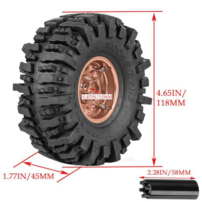 Aluminium RC 1.9" Beadlock Wheels Tires for 1/10 SCX10 90046 AXI03007 TRX4 TRX6 VS4-10 Gen7 Gen8 MST CFX D90 RC Crawler Car,Alloy 1.9 Rims Tires,Bronze - color: Bronze- (Rc 1.9" Tires)