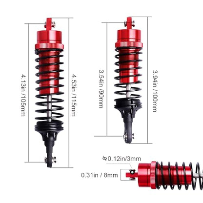 HobbyPark RC Shocks for 1/10 Traxxas Slash 4x4 Hoss Rustler Stampede Bandit VXL Nitro Shock Absorber Damper Set Upgrades Parts Replace of 5862 (Red)