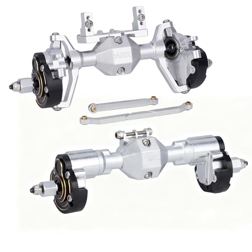 Ascent-18 Portal Axle Set for Redcat Ascent-18 Upgrade, CNC Aluminum Front & Rear Axles with Brass Portal Covers, Steel Gears, Servo Mount & Steering Links (Silvery) - color: Silvery