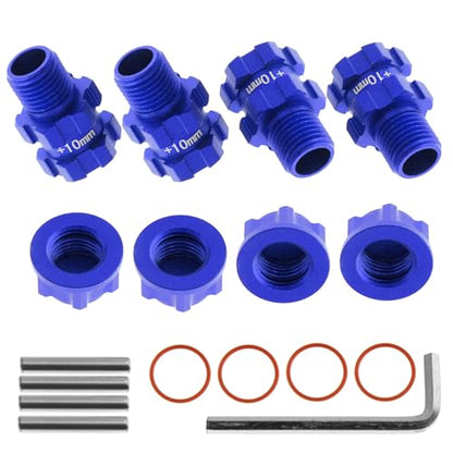 RC Wheel Hex Hubs Adapter 14mm to 17mm Widen 10mm Extended Wheel Hub Drive with Anti-dust Cap Nuts Compatible for Arrma 1/10 3S Granite Mega Senton Big Rock New BIGROCK Typhon Upgrade Parts - color: Blue