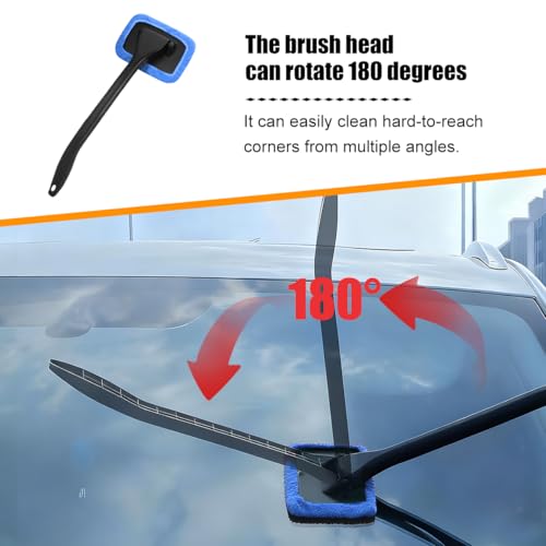 Car Windshield Cleaning Tool, Microfiber Vehicle Window Cleaner with 5 Washable Reusable Cloth Pad & 1 Spray Bottle, Automotive Glass Wiper Cleaning Kit Accessories, Universal Fit (Blue) - color: Blue