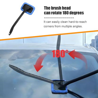 Car Windshield Cleaning Tool, Microfiber Vehicle Window Cleaner with 5 Washable Reusable Cloth Pad & 1 Spray Bottle, Automotive Glass Wiper Cleaning Kit Accessories, Universal Fit (Blue) - color: Blue