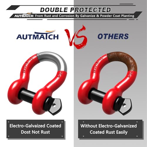 AUTMATCH 3/4" D Ring Shackles (2-Pack) - 41,887 lbs Break Strength | Clevis Shackle with 7/8" Pin & Isolator Washer Kit for Tow Strap, Winch, Towing & Off-Road Vehicle Recovery, Red & Black - color: Red & Black