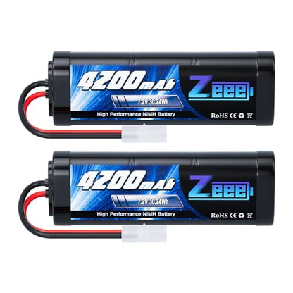 Zeee 7.2V 4200mAh NiMH Battery with Tamiya Connector (2 Pack) | High Power for RC Car Truck Associated HPI Losi Kyosho Tamiya Hobby