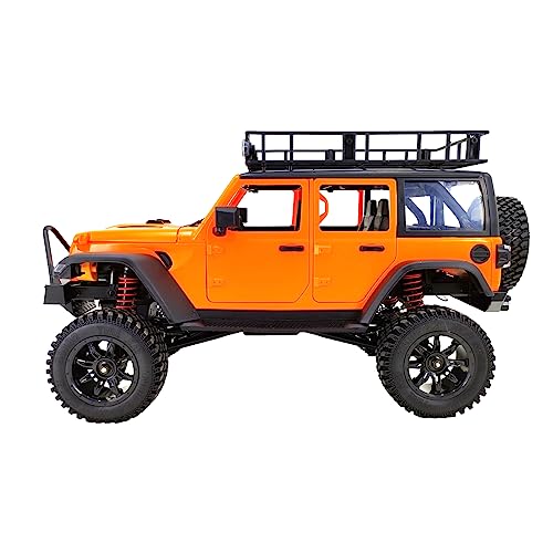 GoolRC 1:12 Scale 4 Wheel Drive Remote Control Car, Off-Road Truck with Lights, 2.4G Remote Control Crawler - color: Orange, size: 3 Battery