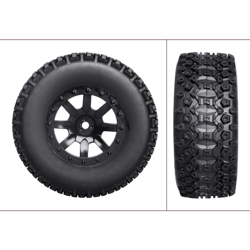 Pre-Glued RC SC Tires Wheels for Traxxas Slash 2WD Vxl 4x4 Redcat Blackout XTE TR10, Losi 22S SCT RC Short Course Truck