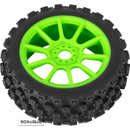 RC Buggy Tires 17mm Hex Wheels and Tires for 1/8 Scale Car Typhon 3S 6S,HSP Off-Road,Kyosho MP10,1/8 Scale RC Buggy Wheels & Rubber Tires,Green - color: Green(4pcs)