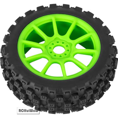 RC Buggy Tires 17mm Hex Wheels and Tires for 1/8 Scale Car Typhon 3S 6S,HSP Off-Road,Kyosho MP10,1/8 Scale RC Buggy Wheels & Rubber Tires,Green - color: Green(4pcs)
