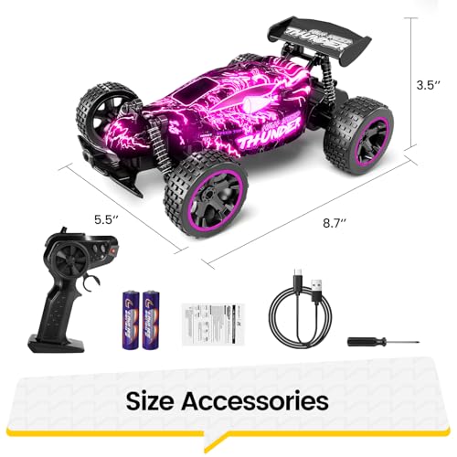Tecnock RC Cars for Kids, 1:18 Scale 2WD RC Car with LED Lights, 2.4GHz Remote Control Car with USB-C Easy Charging & 50 Mins Playtime, Toys Gifts for Boys & Girls Ages 8-12 - color: Pink