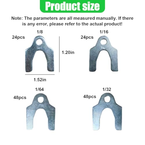 YoRise 144PCS Universal Auto Alignment Body Shim Assortment Kit, 1/16" 1/64" 1/32" 1/8" Metal Car Spacers for Camber Alignment or Adjusting Body Parts (Silver)