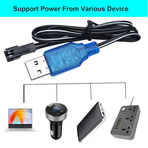 3 Pack 3.7V USB Charger Cable with SM-2P Connector/Plug for 3.7V RC Boats Cars Truck Rechargeable Li-ion and Li-Po Battery Battery Charge Cable