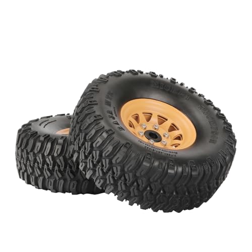 4PCS 1.55 Inch Aluminum Alloy Beadlock Wheel Rim Tyre and 95mm Rubber Tires Set for 1/10 RC Rock Crawler Car Upgrade Parts for Tamiya Axial AX90069 D90 TF2 CC01 LC70(10Holes-Yellow) - color: 10holes-yellow