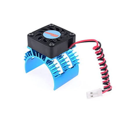 Surpass Aluminum RC Motor Heat Sink with 5-8.45V Cooling Fan for 1/10 RC Car Truck Buggy Crawler 540 550 3650 Size Motor Black&Blue - style: Plastic single fan with blue Heatsink