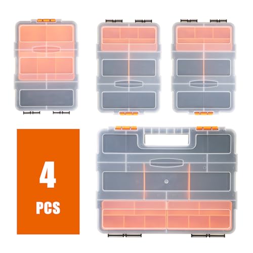 Torin AG421B Hardware & Parts Organizers: 4 Piece Versatile And Durable Storage Toolbox for Bolts, Screws, Nails, Nuts and Small Hardware, Black/Orange - size: 12IN