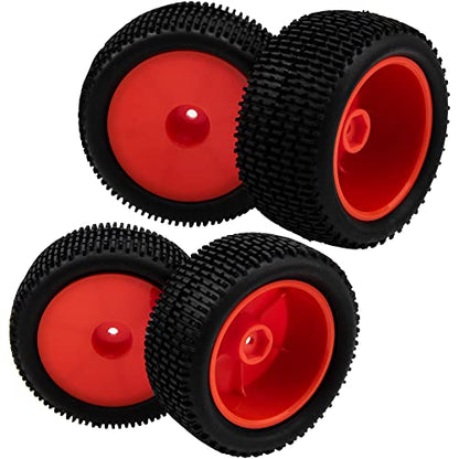 OD 88mm/3.46" Rubber Tire Front Rear Tyre & Plastic Wheel Rims 12mm Hex Hub Compatible with Redcat Tornado Shockwave HPI HSP Kyosho Losi 1/10 Scale Off Road Buggy (Red) - color: Red