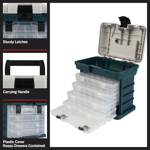 Stalwart Portable Tool Box Small Parts Organizer, Gray | With Drawers and Customizable Compartments for Hardware, Fishing Tackle Box, Beads, or Crafting Supplies - size: 10 inches (L) x 7 inches (W) x 10.5 inches (H)