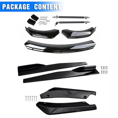 Universal Car Front Bumper Lip Spoiler Body Kits + 29"/74.5CM Side Skirt Extension Rocker Panel Body Kit + 14"/35CM Auto Rear Bumper Lip Diffuser (69''-73'' Black) - color: 69"-73" Black