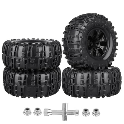 Pre-Glued Huge OD 6.3"(160mm) 1/10 RC Truck Tires and Wheels Set 2.8 RC Tires 12mm Hex for Traxxas Rustler Hoss Stampede 4x4 & 2WD Redcat Blackout 1/10 Scale RC Monster Truck Replacement