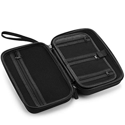 Caseling Hard EVA Electronics Travel Organizer – Shockproof Protective Carrying Case for Chargers, Power Banks & Cables – Compact 9.5” x 5.7” Travel Storage with Wrist Strap, Black