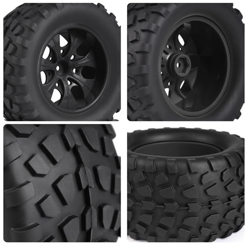 Hosim 70 * 125 mm RC Tires, All Terrain Soft Tire Mounted on 12mm Hex Wheels (Set of 4) for 1/10 RC Cars (Black Wheel hub) - color: Black
