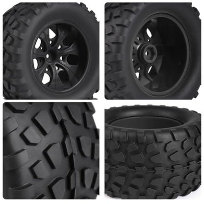 Hosim 70 * 125 mm RC Tires, All Terrain Soft Tire Mounted on 12mm Hex Wheels (Set of 4) for 1/10 RC Cars (Black Wheel hub) - color: Black