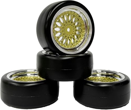 1/10 Drift Wheels Tires Set,AMZSTAR 4PCS 63mm RC Hard Tyre with Plastic Wheel Rims 12mm Hex for 1/10 RC On Road Racing Touring Drifting Car for Tamiya TT01 HSP HPI Kyosho (Gold Silver,Offset:9mm) - color: Gold Silver,offset:9mm