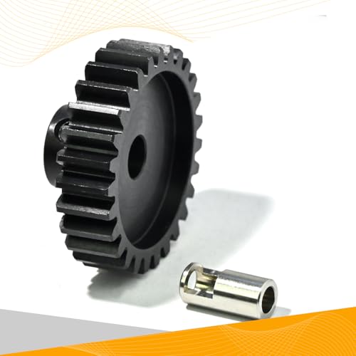 M1.5 27T Pinion Gear 8mm Bore with 8mm to 5mm Shaft Adapter Sleeve, Chromium Steel Motor Gear with Set Screw & Hex Key for Traxxas ARRMA Losi 1/5 1/8 RC Cars - size: 27T