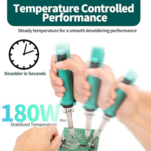 YIHUA 929D VI Temperature Controlled Electric Desoldering Iron with Upgraded Performance Heated Solder Sucker Tool with 3 Nozzles Soldering Iron Pump Function