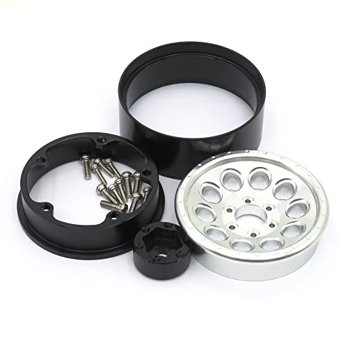 RC 1.9 Beadlock Wheels Rims Silver & XL Size 1.9 Tires 4.75" (121mm) Fit 1/10 Crawler Redcat Gen8 Traxxas TRX-4 Tamiay CC01 Axial SCX10 Mud Rock Crawler Badland Terrain, (4-Pack, Assembled) - color: Silver