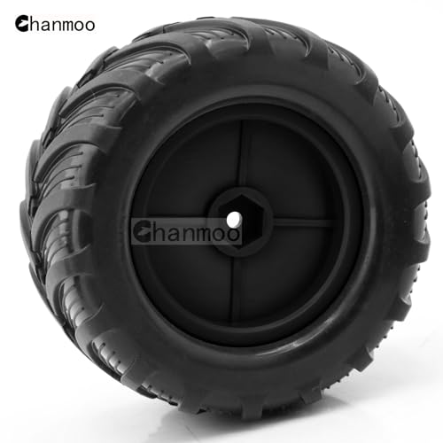 1/18 RC Monster Truck Tires and Hard Plastic Wheels Rims 12mm Hex 1/16 Rubber Buggy Off Road Tyres OD 100mm for 1:16 1/12 1/14 Scale Truck Car Traxxas E-REVO HSP HPI Tamiya Losi 4PCS (Black) - color: Black