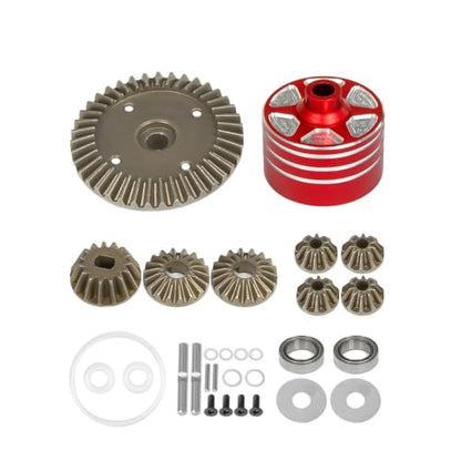 Menolana Differential Gear Assembly RC Car Circular Metal Drivetrain Machined Precision Shaft Replacement Alloy Housing Suitable for Mechanical Model Car Testing Auto Repair Projects, Red - color: Red
