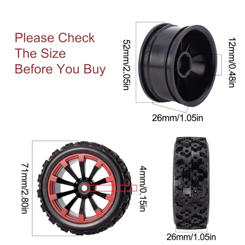 1/10 RC Car Tires 12mm Hex Wheels | For 1/18 Truck 1/12 to 1/16 Buggy, Compatible with Slash WLtoys 144001 A959 124018 124019 - color: black