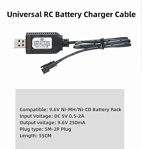 Universal RC Charger Cable with SM-2P Plug Connector for (4-8s) 4.8V 6V 7.2V 8.4V 9.6V Ni-MH/Ni-CD Battery Pack, Compatible RC Car/Boat/Plane/Drone/Tank (9.6V) - size: 9.6V
