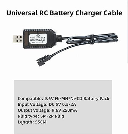 Universal RC Charger Cable with SM-2P Plug Connector for (4-8s) 4.8V 6V 7.2V 8.4V 9.6V Ni-MH/Ni-CD Battery Pack, Compatible RC Car/Boat/Plane/Drone/Tank (9.6V) - size: 9.6V