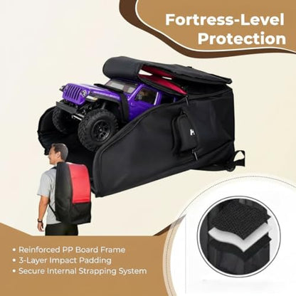 RC Car Waterproof Backpack, RC Storage Bag with PP Board Support and Multi-Pocket Design, Compatible with Axial SCX10 Capra & TRX4 TRX6 1/10 Scale RC Crawler Buggy Monster Truck (Red01) - color: Red01