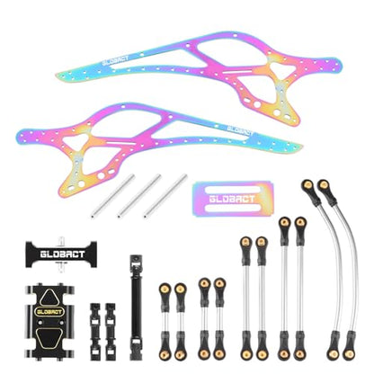 GLOBACT Titanium SCX24 LCG Chassis Frame Kit for SCX24 | with Brass Skid Plate, Stainless Steel Driveshaft, Aluminum Links, Hanger Beam, 1/24 RC Crawler Upgrade