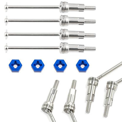 Steel Front Rear CVD Axles Drive Shafts Set with Aluminum 7075 Wheel Hex for Arrma 1/18 Granite Grom Mega 380 Brushed 4x4 Monster Truck RTR Upgrade Parts (Silver) - color: Silver