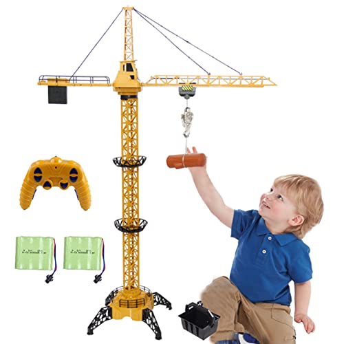 KNACKTOYZ 6 Channel Remote Control Crane Toy for Kids - 50.4 inch RC Tower Crane with LED Lights & Sounds, 680° Rotation Lift Construction Vehicles, Excavator Toy for Ages 4,5,6,7,8 Boys & Girls